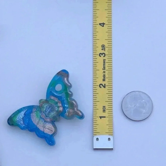 Gorgeous Aqua Blue & Gold Murano Glass Butterfly Necklace Pendant NWT - Picture 4 of 4